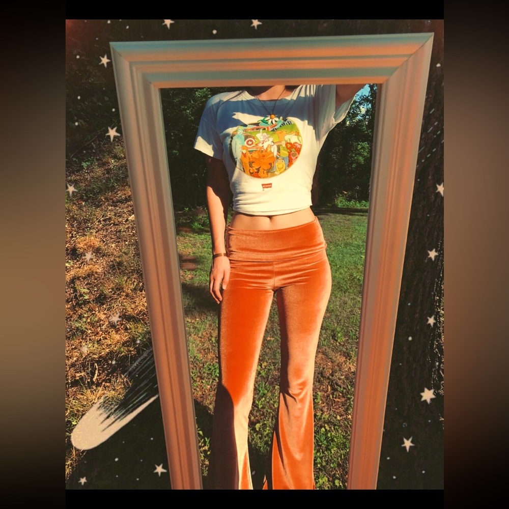 Orange bell bottom velvet pants flare boho- never worn- no tags